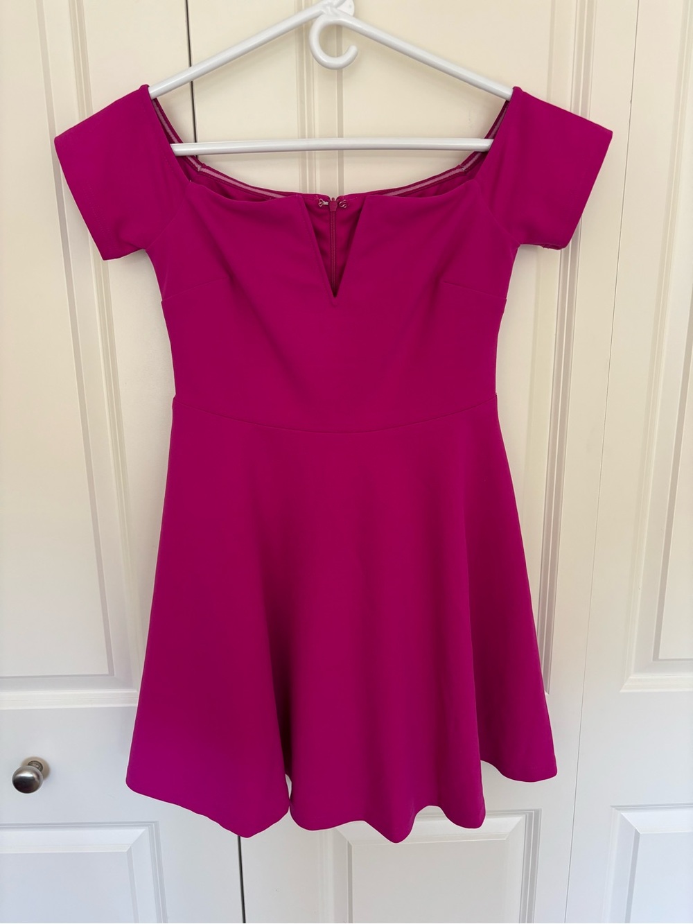 Lulus Play the Party Fuchsia Off-the-Shoulder Skater Dress medium.